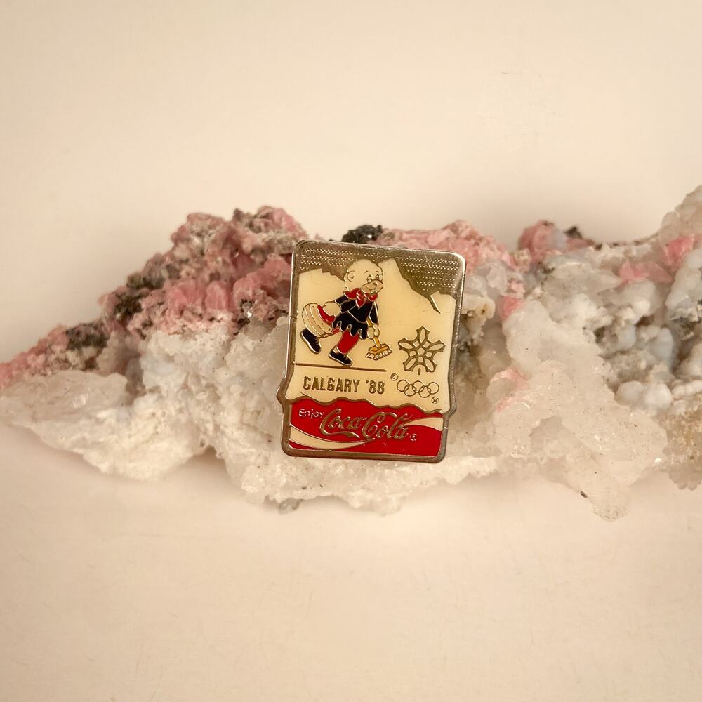 Coca Cola Calgary '88 Pin Olympic Mascot Curling Sponsor Pin